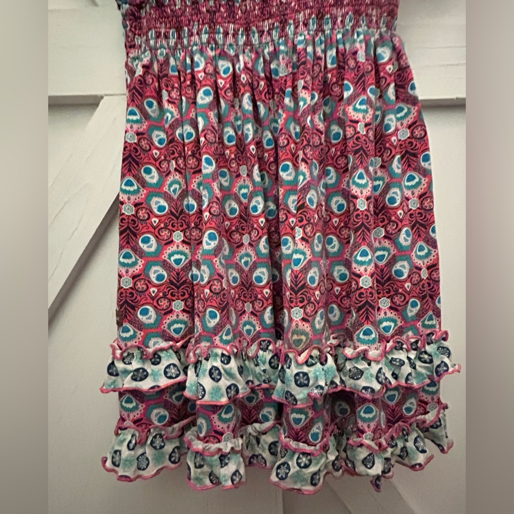 Matilda Jane Teal, Coral, & Yellow Smocked Sundress with Puff Cap Sleeves- Sz 8 - Picture 12 of 16